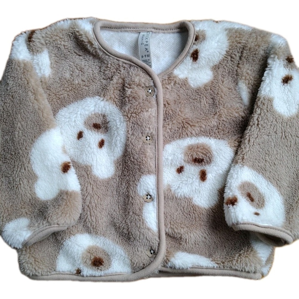 Chickpea Organic Baby Teddy Fleece Cardigan Jacket‎ Neutral Tan Cream 6-9M
